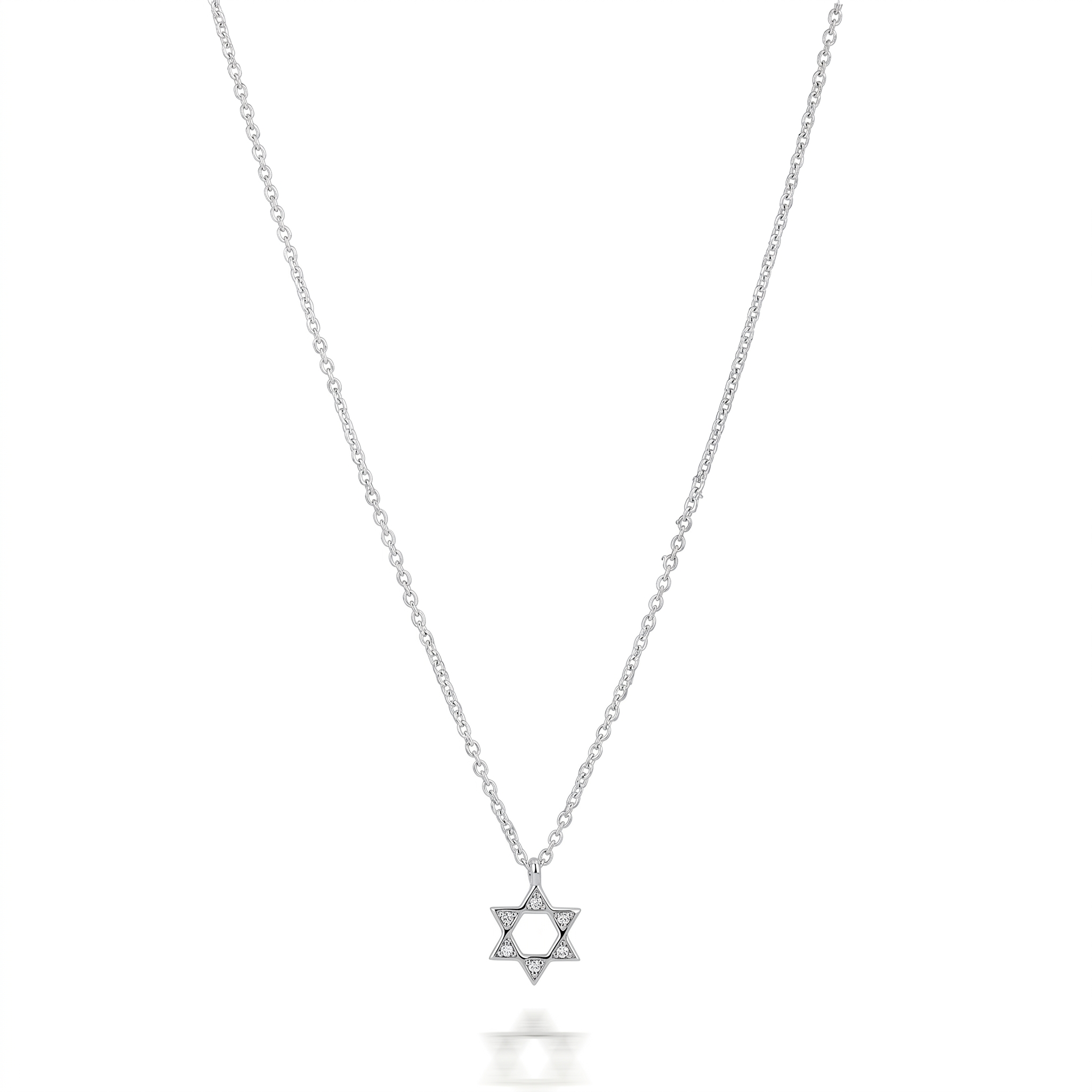 שרשרת מגן דוד משובץ כסף שרשרת מגן דוד זירקונים ציפוי כסף – תמונה 1